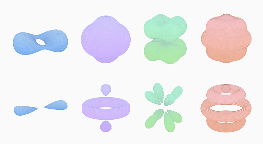 Orbital shapes (p, d, f, and g) emerge from pure geometric alignment.
